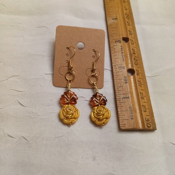 Steel Handmade Hand Crafted Leaf & Rose Beaded Dangle Earrings #55 - Picture 12 of 14